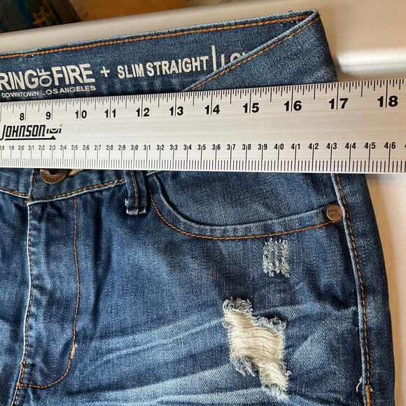 Ring of Fire Men Slim Straight Jeans size 34 x 32 Blue Mid Rise Frayed - Picture 2 of 11
